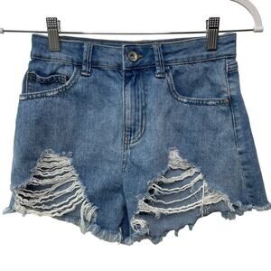 Rewash Super High Rise Vintage Reunion Jean Short Destroyed Denim Blue Size 0 24